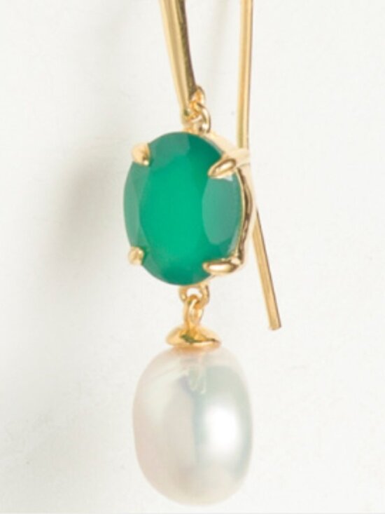 SHIVAM Made In India 14kt Plated Pearl And Green Onyx Drop Earrings - Picture 3 of 3